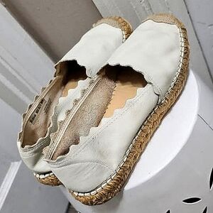 Macarena Beige Slip on Leather Espadrilles Size 8🌴